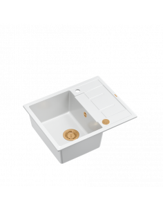 MORGAN 116 + nano PVD 1-bowl inset sink with drainer + save space siphon PVD colour / snow white / copper elements