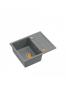 MORGAN 116 + nano PVD 1-bowl inset sink with drainer + save space siphon PVD colour / silver stone / copper elements