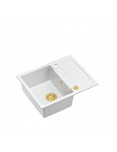 MORGAN 116 + nano PVD 1-bowl inset sink with drainer + save space siphon PVD colour / snow white / gold elements