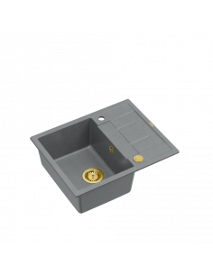 MORGAN 116 + nano PVD 1-bowl inset sink with drainer + save space siphon PVD colour / silver stone / gold elements