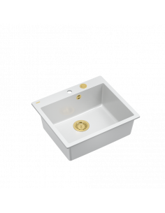 MORGAN 110 + nano PVD 1-bowl inset sink + save space siphon PVD colour / snow white / gold elements