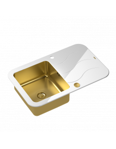 GLEN 211 1-bowl inset sink with drainer + save space siphon (colour of the bowl) / white top / gold bowl