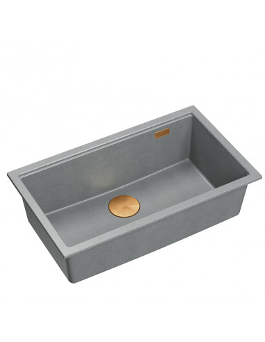 LOGAN 110 GraniteQ silver stone 76x44x23,5 cm 1-bowl inset sink with manual siphon / copper