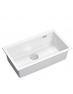 LOGAN 110 GraniteQ snow white 76x44x23,5 cm 1-bowl undermount sink with manual siphon / steel
