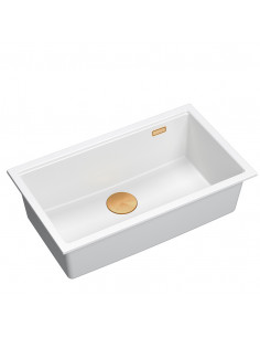 LOGAN 110 GraniteQ snow white 76x44x23,5 cm 1-bowl undermount sink with manual siphon / copper