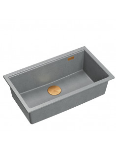 LOGAN 110 GraniteQ silver stone 76x44x23,5 cm 1-bowl undermount sink with manual siphon / copper