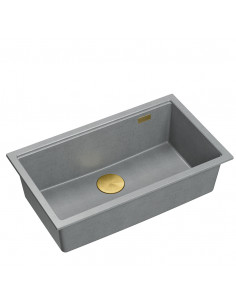 LOGAN 110 GraniteQ silver stone 76x44x23,5 cm 1-bowl undermount sink with manual siphon / gold