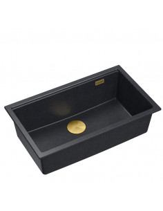 LOGAN 110 GraniteQ black diamond 76x44x23,5 cm 1-bowl undermount sink with manual siphon / gold