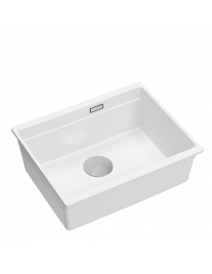 LOGAN 100 GraniteQ snow white 59,5x45,1x21,5 cm 1-bowl undermount sink with manual siphon / steel