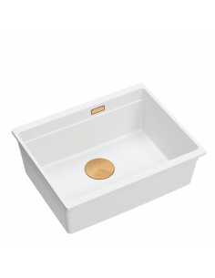 LOGAN 100 GraniteQ snow white 59,5x45,1x21,5 cm 1-bowl undermount sink with manual siphon / copper