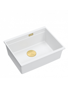 LOGAN 100 GraniteQ snow white 59,5x45,1x21,5 cm 1-bowl undermount sink with manual siphon / gold