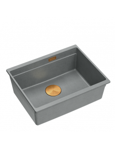 LOGAN 100 GraniteQ silver stone 59,5x45,1x21,5 cm 1-bowl undermount sink with manual siphon / copper