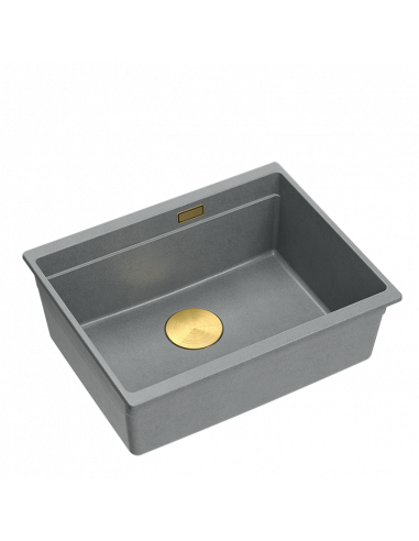 LOGAN 100 GraniteQ silver stone 59,5x45,1x21,5 cm 1-bowl undermount sink with manual siphon / gold
