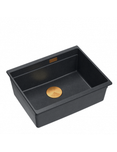 LOGAN 100 GraniteQ black diamond 59,5x45,1x21,5 cm 1-bowl undermount sink with manual siphon / copper