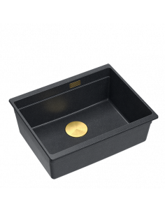 LOGAN 100 GraniteQ black diamond 59,5x45,1x21,5 cm 1-bowl undermount sink with manual siphon / gold