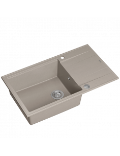 EVAN 136 XL 1-bowl inset sink with drainer + save space siphon / soft taupe / steel elements