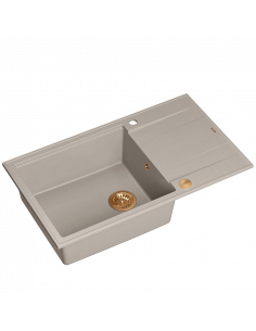 EVAN 136 XL 1-bowl inset sink with drainer + save space siphon / soft taupe / copper elements