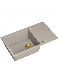 EVAN 136 XL 1-bowl inset sink with drainer + save space siphon / soft taupe / gold elements