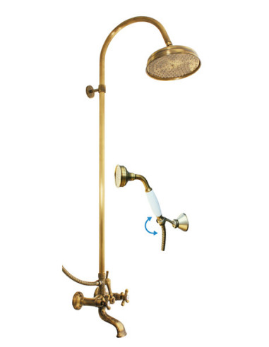 Bath mixer with shower column MORAVA RETRO bronze - Barva stará mosaz,Rozměr 150 mm