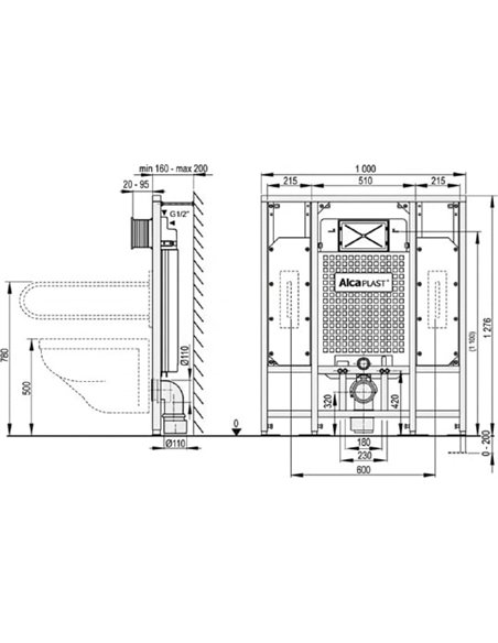AlcaPlast iebūvējams wc poda rāmis Sadromodul A101/1300H - 2