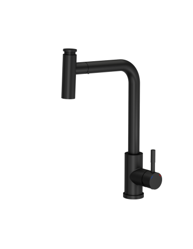 MERYL steel kitchen faucet with pull-out spout and shower function, pure carbon