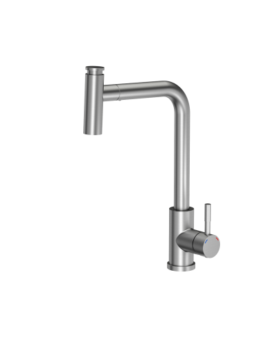 MERYL steel kitchen faucet with pull-out spout and shower function, brushed steel