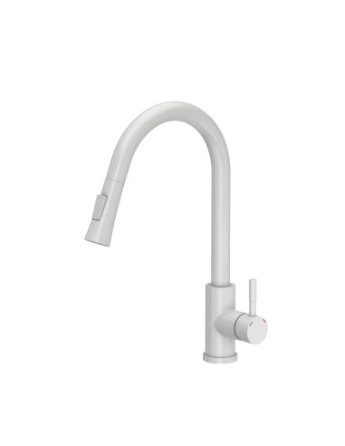 JULIA SteelQ Pull Out + Stream Change kitchen faucet snow white