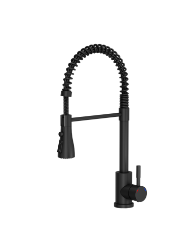 SALMA steel kitchen faucet, spring spout with shower function and temporary water flow stop, pure carbon