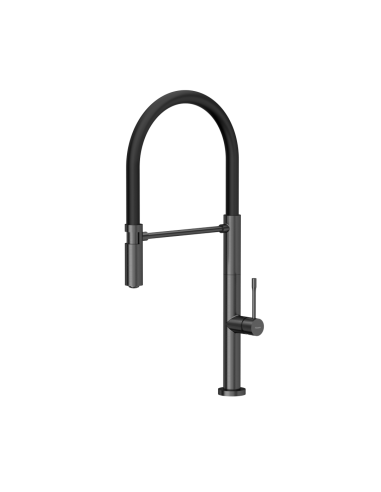 MARGOT T LINE SteelQ kitchen faucet with a movable stretch spout / graphite metal / black hose