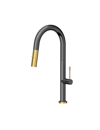 QUADRON FELICITY T LINE SteelQ kitchen faucet with pull-out spout and shower function / graphite metal / gold nano PVD