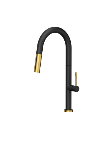 FELICITY T LINE SteelQ kitchen faucet with pull-out spout and shower function / pure carbon / gold nano PVD