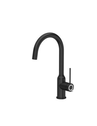 INGRID Q LINE SteelQ kitchen faucet / pure carbon / logo Q snow white