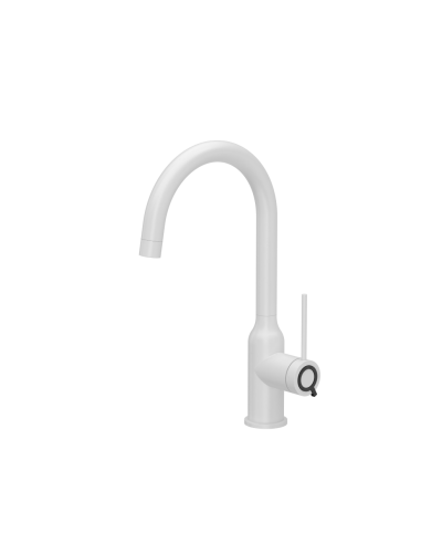 INGRID Q LINE SteelQ kitchen faucet / snow white mat / logo Q pure carbon