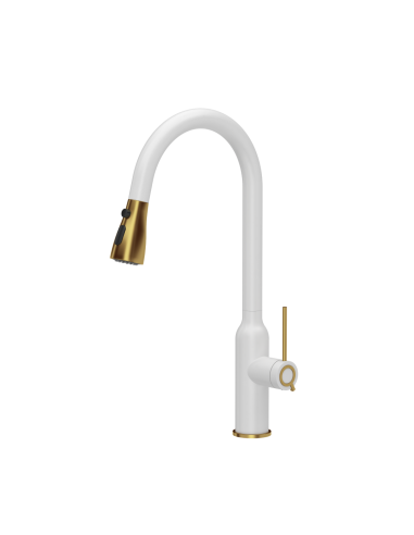 JESSICA Q LINE SteelQ kitchen faucet with pull-out spout and shower function / snow white mat / gold nano PVD