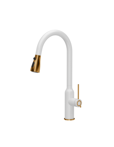 JESSICA Q LINE SteelQ kitchen faucet with pull-out spout and shower function / snow white mat / copper nano PVD