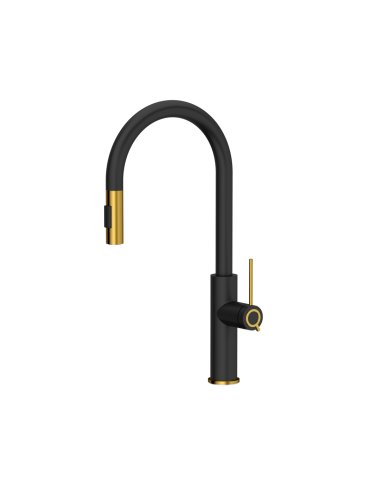 JENNIFER Q LINE SLIM SteelQ kitchen faucet with pull-out spout and shower function / pure carbon mat / gold nano PVD