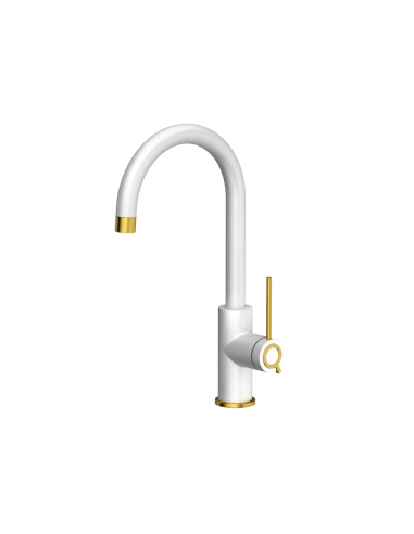 JODIE Q LINE SLIM SteelQ kitchen faucet / snow white mat / gold nano PVD