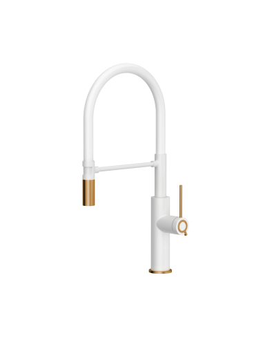 QUADRON GEMMA Q LINE SteelQ kitchen faucet with a movable stretch spout / snow white mat / copper nano PVD / white hose