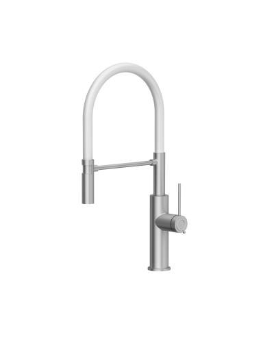 QUADRON GEMMA Q LINE SteelQ kitchen faucet with a movable stretch spout / steel / white hose