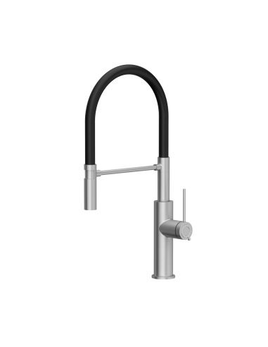 QUADRON GEMMA Q LINE SteelQ kitchen faucet with a movable stretch spout / steel / black hose
