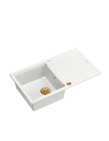 EVAN 111 + nano PVD 1-bowl inset sink with drainer + save space siphon PVD colour / snow white / copper elements