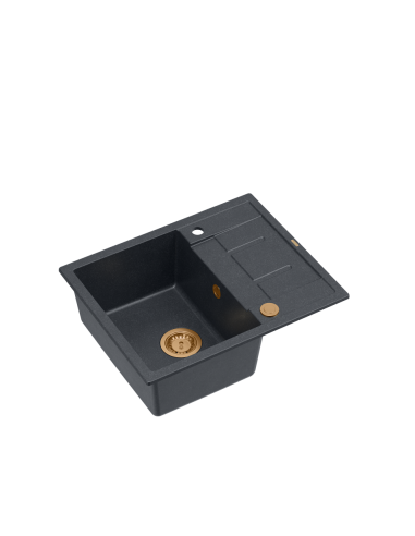 MORGAN 116 + nano PVD 1-bowl inset sink with drainer + save space siphon PVD colour / black diamond / copper elements