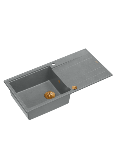 EVAN 146 XL 1-bowl inset sink with drainer + Push-2-Open siphon PVD color silver stone / copper elements