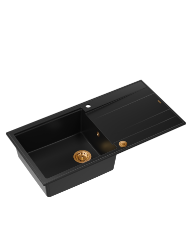 EVAN 146 XL 1-bowl inset sink with drainer + Push-2-Open siphon PVD color pure carbon / copper elements