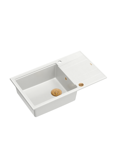 EVAN 136 XL + nano PVD 1-bowl inset sink with drainer + save space siphon PVD colour / snow white / copper elements