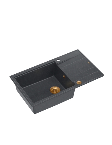 EVAN 136 XL + nano PVD 1-bowl inset sink with drainer + save space siphon PVD colour / black diamond / copper elements
