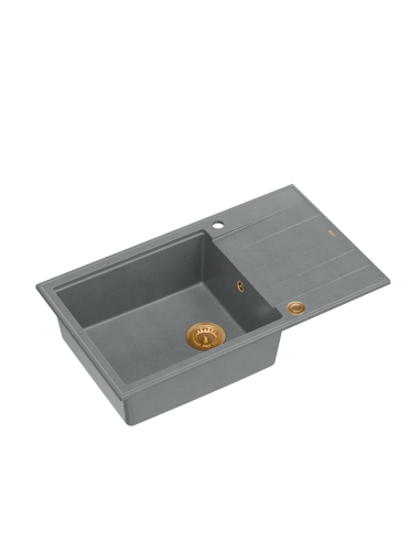 EVAN 136 XL + nano PVD 1-bowl inset sink with drainer + save space siphon PVD colour / silver stone / copper elements