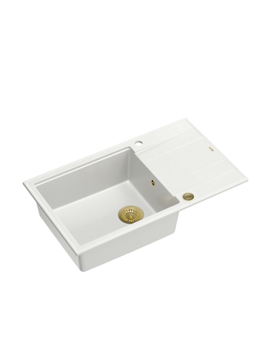 EVAN 136 XL + nano PVD 1-bowl inset sink with drainer + save space siphon PVD colour / snow white / gold elements