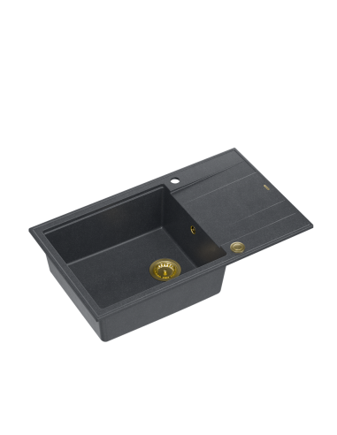 EVAN 136 XL + nano PVD 1-bowl inset sink with drainer + save space siphon PVD colour / black diamond / gold elements