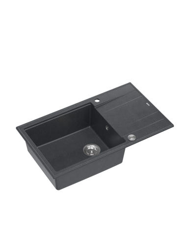 EVAN 136 XL 1-bowl inset sink with drainer + save space siphon / black diamond / steel elements